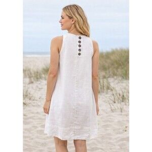 J.Crew White Linen Sleeveless Shift Dress Lightweight Back Button Minimalist S